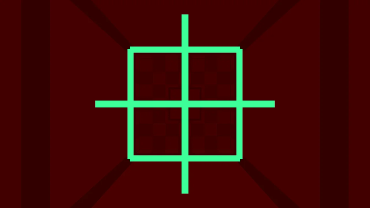 Red puzzle room with a green exit in NE-ON